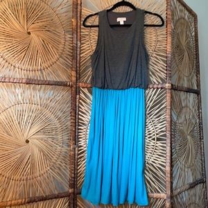 LOFT grey and blue midi dress sz sP